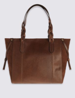 Leather Plaited Handle Shopper Bag